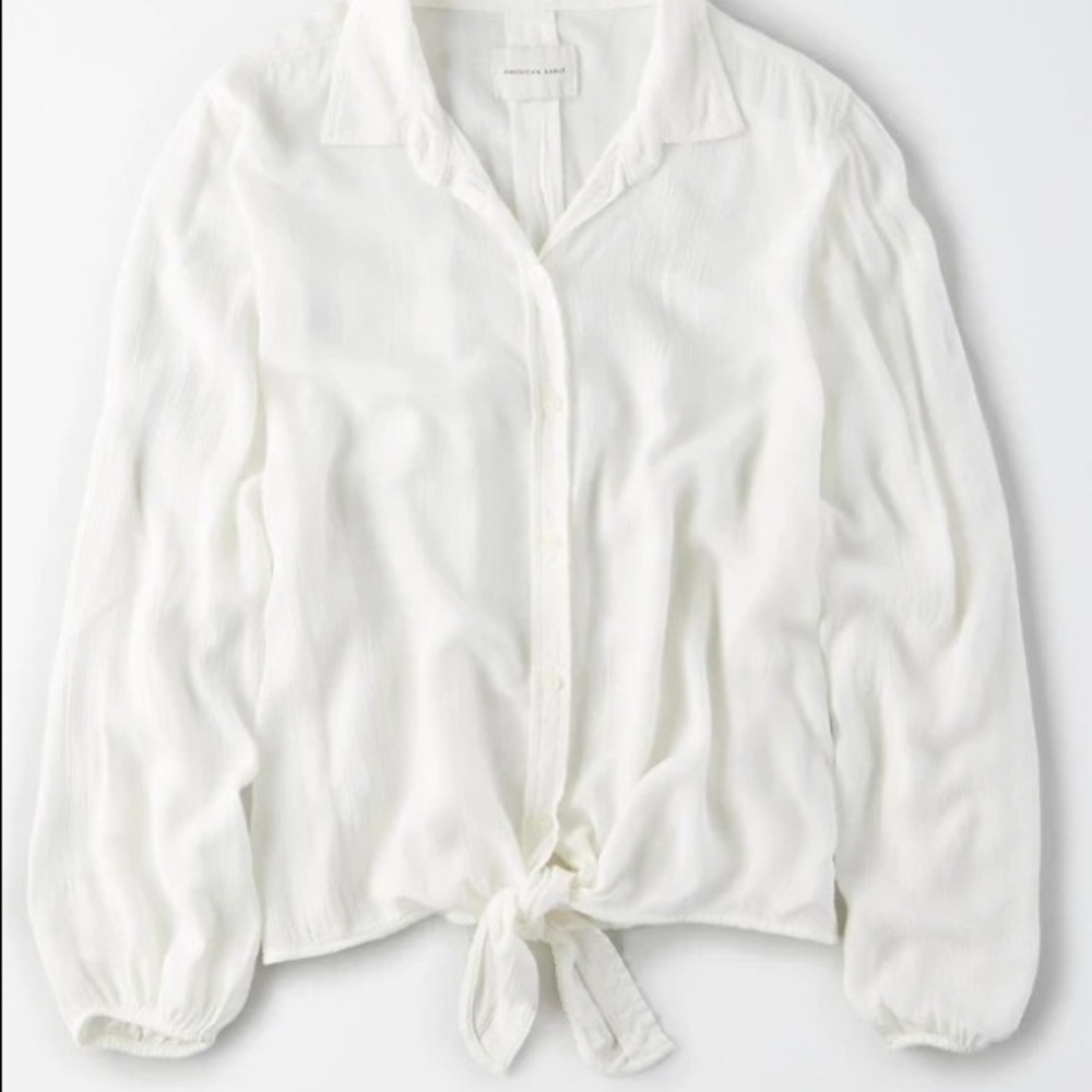 American Eagle Cropped Tie Up Shirt- Light Material